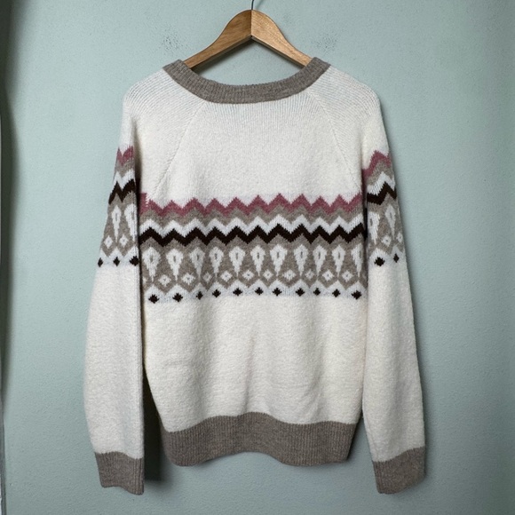 NWT Madewell Wool Blend Fair Isle Markham Pullover Sweater Antique Cream Large - Picture 9 of 15